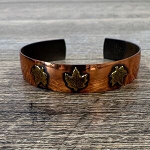🍁 Vintage Solid Copper Leaf Cuff Bracelet | Handcrafted Artisan Jewelry